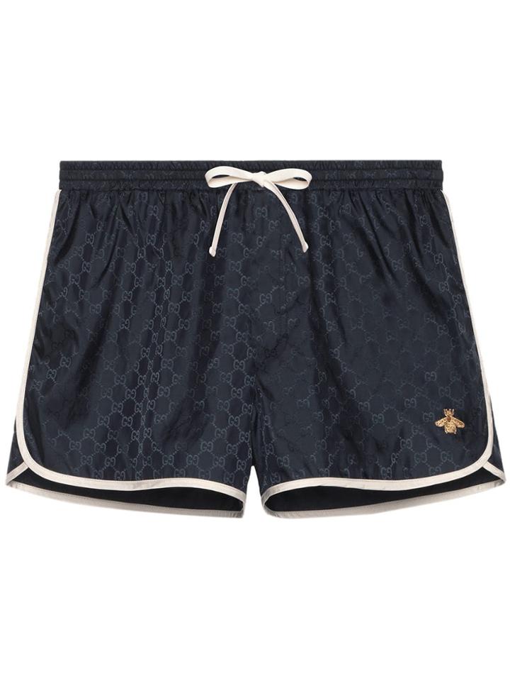 Gucci Gg Nylon Swim Short With Bee - Blue