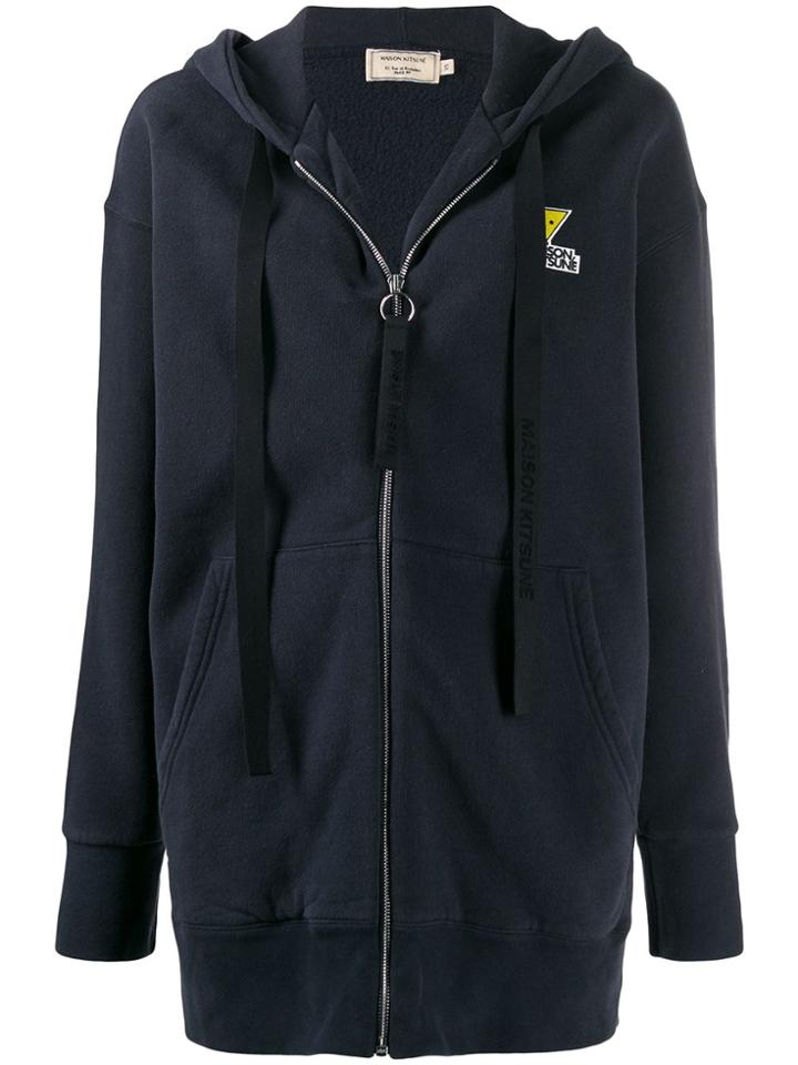 Maison Kitsuné Logo Patch Oversized Hoodie - Blue