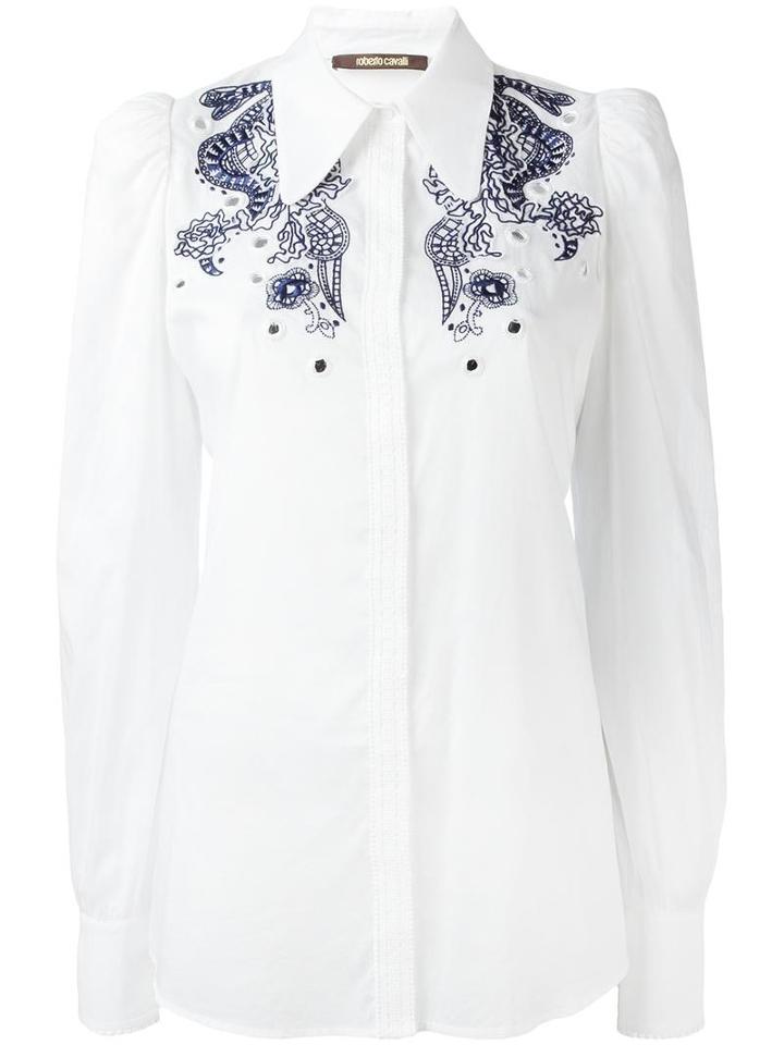Roberto Cavalli Embroidered Shirt, Women's, Size: 40, White, Cotton/silk