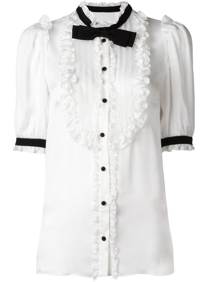 Dolce & Gabbana Bow Ruffle Bib Blouse, Women's, Size: 40, White, Silk