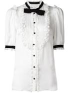 Dolce & Gabbana Bow Ruffle Bib Blouse, Women's, Size: 40, White, Silk