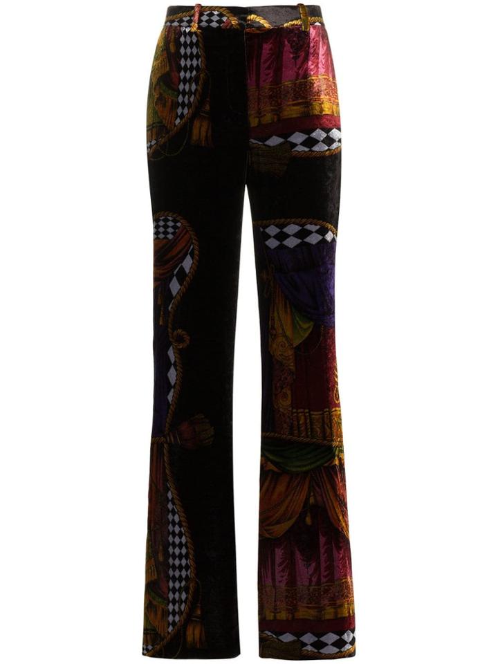 Versace High-waisted Sipario Print Silk Blend Velvet Trousers -