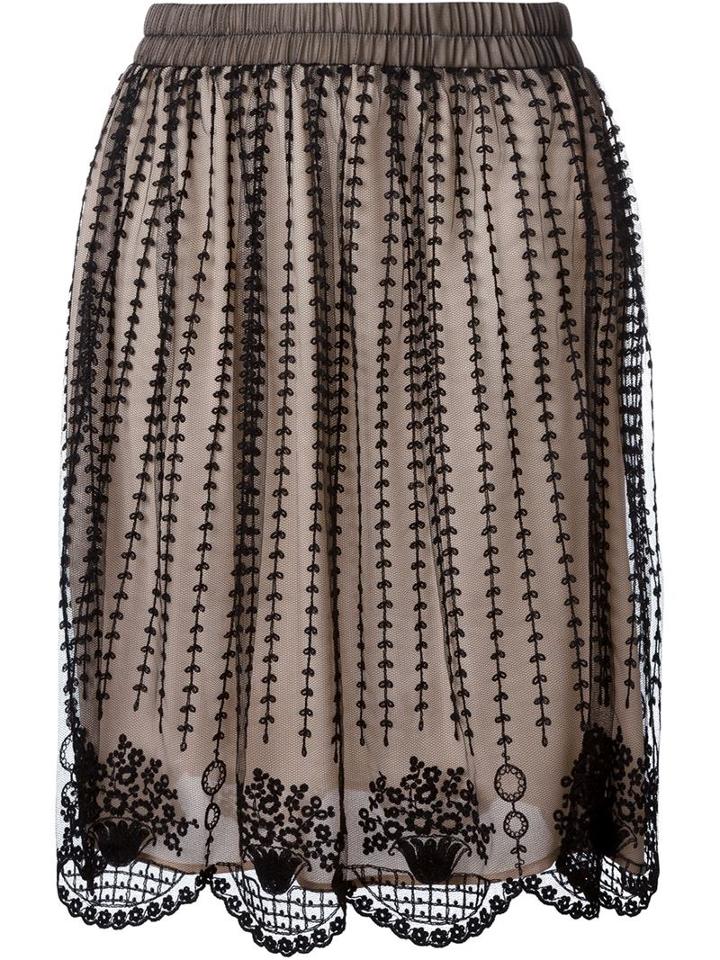 Red Valentino Sheer Embroidered Skirt, Women's, Size: 42, Black, Polyester