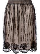 Red Valentino Sheer Embroidered Skirt, Women's, Size: 42, Black, Polyester