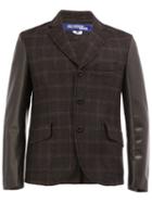 Junya Watanabe Comme Des Garçons Man Faux Leather Sleeve Blazer, Men's, Size: Large, Grey, Cotton/nylon/cupro/wool