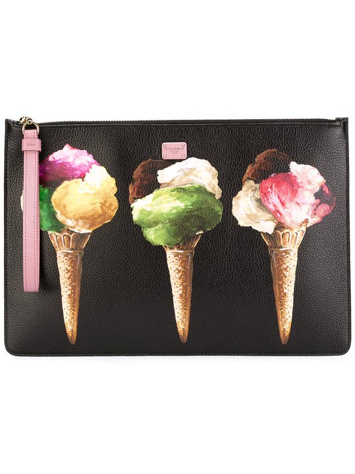 Dolce & Gabbana Ice-cream Print Clutch, Women's, Black, Calf Leather