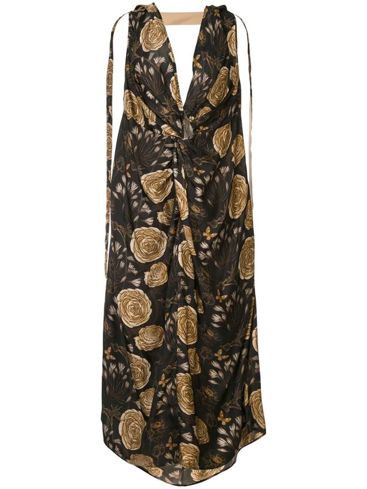 Uma Wang Knot Detail Floral Print Dress - Brown