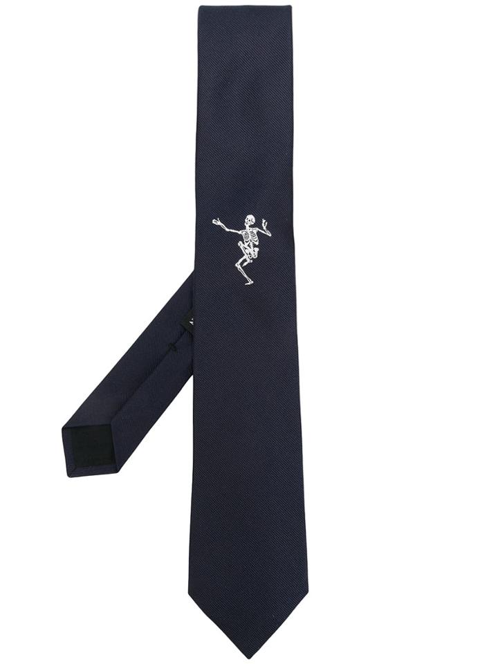 Alexander Mcqueen Dancing Skeleton Embroidered Tie - Blue