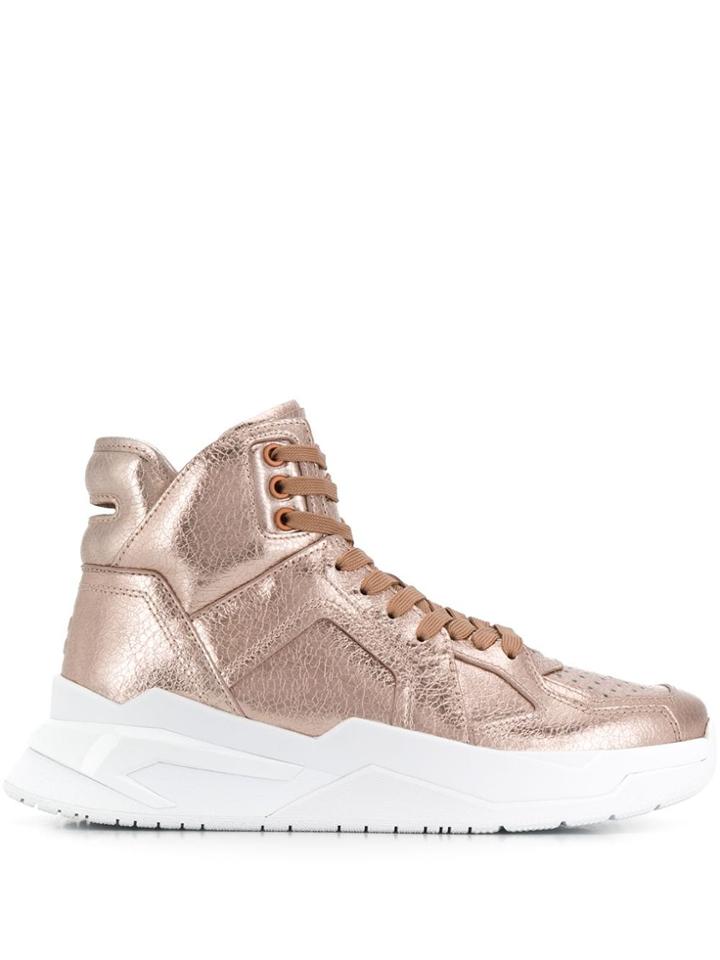 Balmain Metallic Hi-top Sneakers - Pink