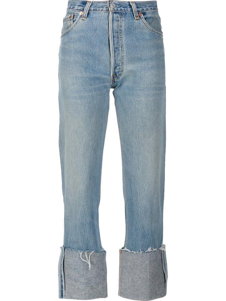 Re/done Upturned Hem Jeans, Women's, Size: 26, Blue, Cotton