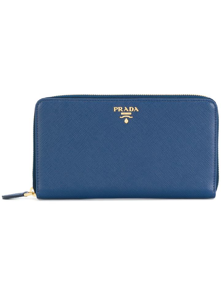 Prada Continental Logo Wallet - Blue