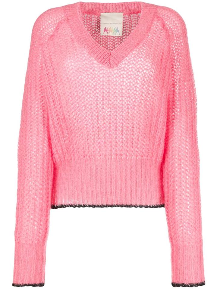Marco De Vincenzo Ribbed V-neck Jumper - Pink