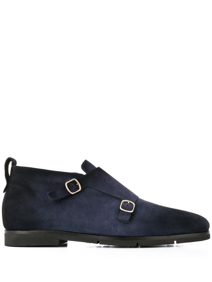 Santoni Side Buckle Textured Boots - Blue