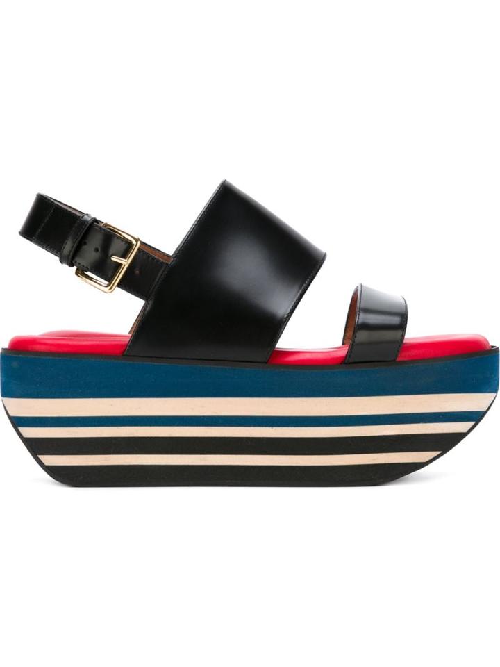 Marni Wedge In Techno Fabric Sandals, Women's, Size: 39, Black, Leather/rubber