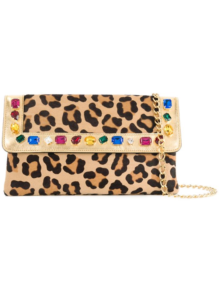 Casadei Crystal-embellished Leopard Print Clutch Bag - Nude & Neutrals
