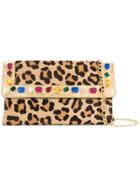 Casadei Crystal-embellished Leopard Print Clutch Bag - Nude & Neutrals