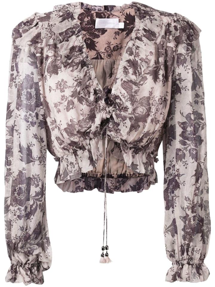 Zimmermann Floral Ruffle Crop Top - Neutrals