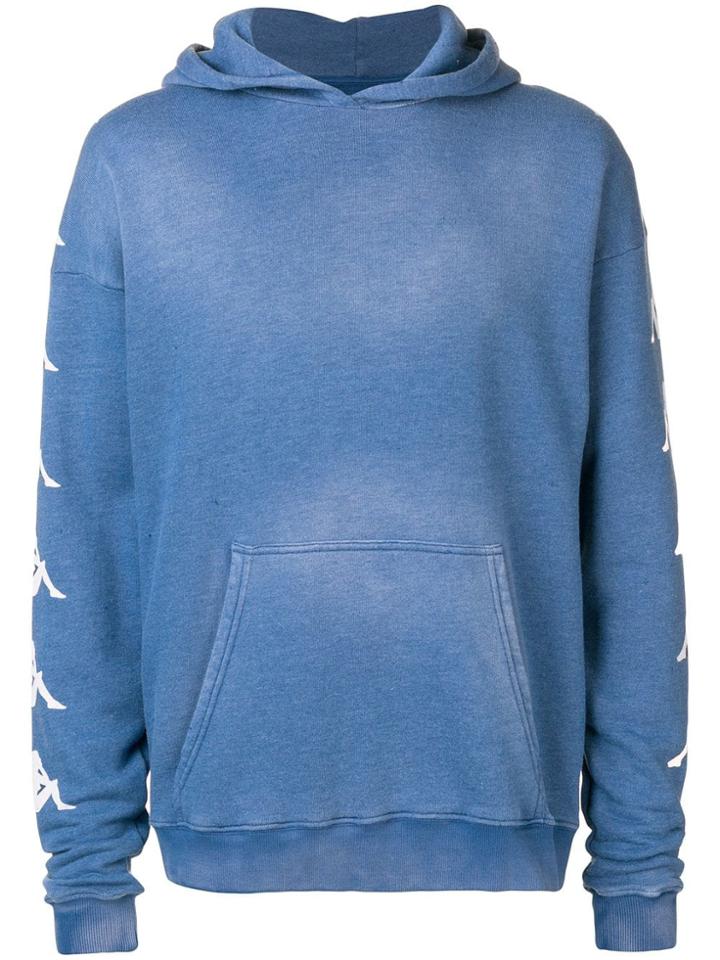 Paura Sleeve Logo Print Hoodie - Blue