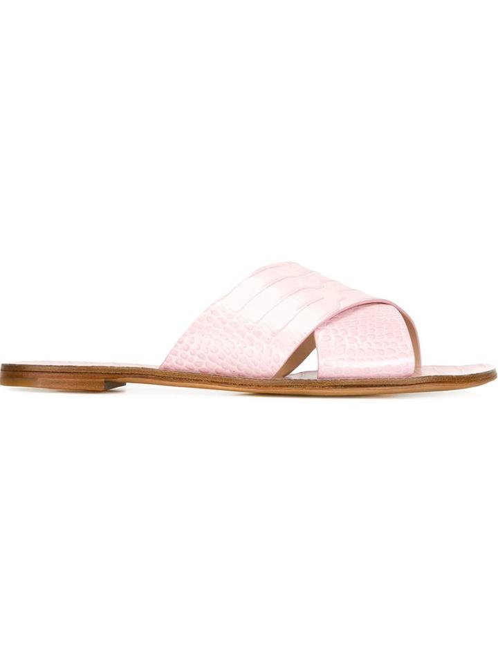 Casadei Crossover Strap Flat Sandals, Women's, Size: 40, Pink/purple, Leather