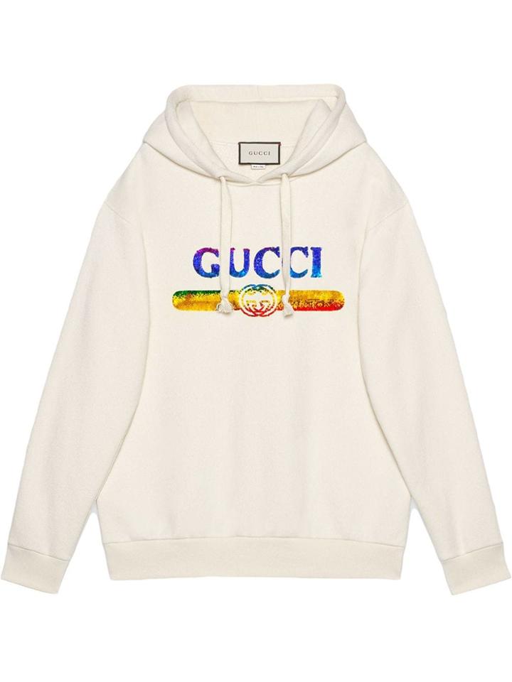 Gucci Sweatshirt With Sequin Gucci Logo - White