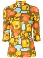 Miu Miu Belted Phone Print Top - Yellow & Orange