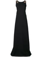 Oscar De La Renta Flared Gown With Gold Leaf Embroidered - Black