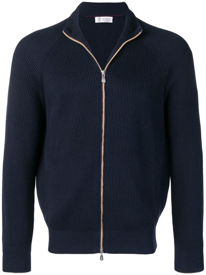 Brunello Cucinelli Ribbed Zipped Cardigan - Blue