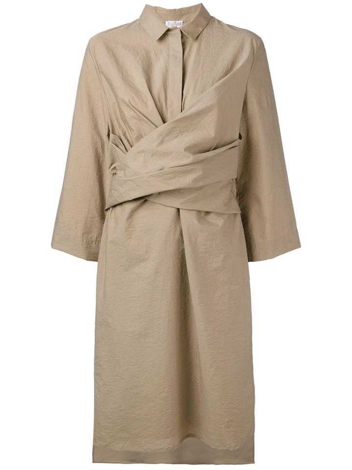 Brunello Cucinelli Front Wrap Midi Dress - Nude & Neutrals