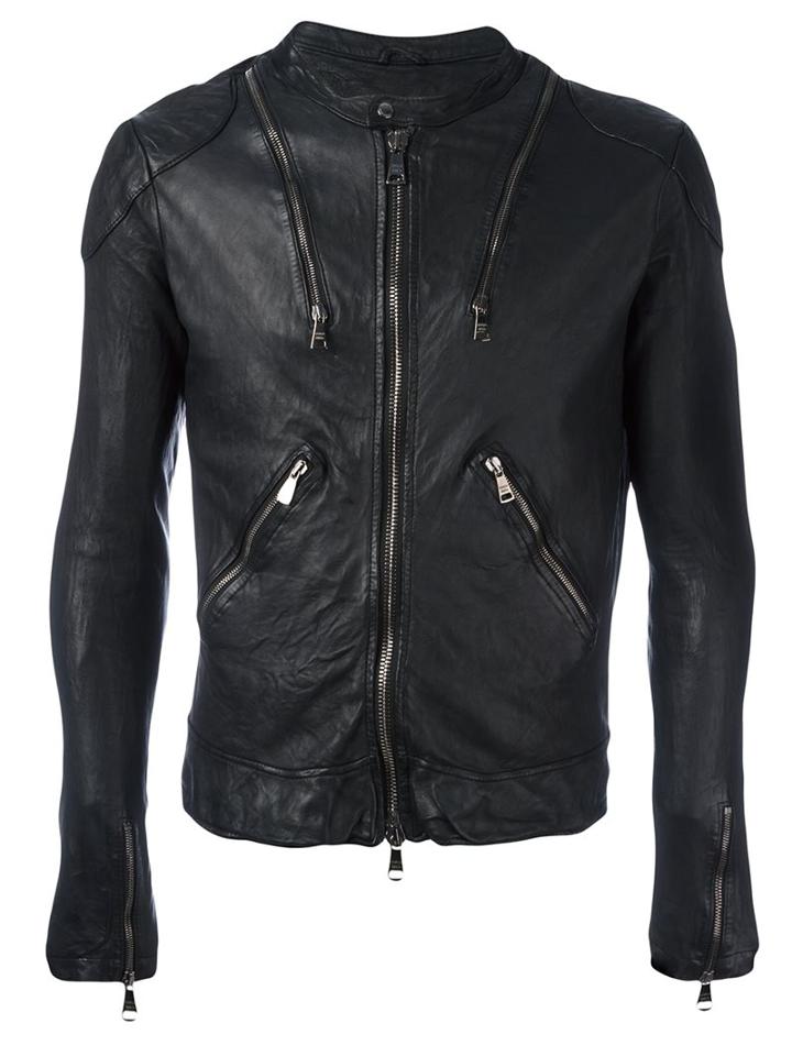 Giorgio Brato Zipped Leather Jacket, Men's, Size: 46, Black, Silk/cotton/leather/spandex/elastane
