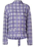 Joseph Checked High Neck Blouse - Pink & Purple