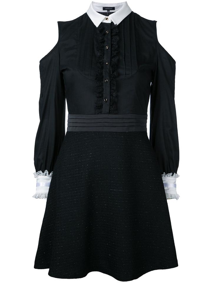 Loveless - Cold Shoulder Shirt Dress - Women - Cotton/lyocell - 7, Black, Cotton/lyocell