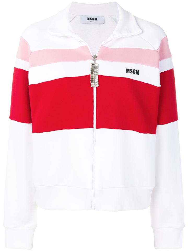 Msgm Striped Zipper Jacket - White
