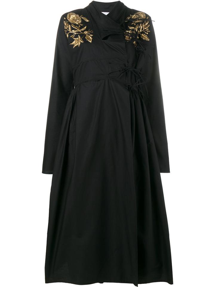 Ashish Embroidered Wrap Coat, Women's, Size: Medium, Black, Cotton