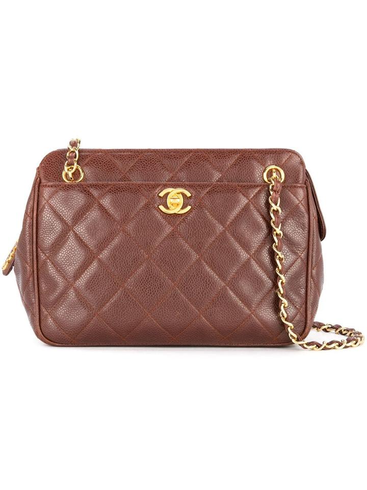 Chanel Vintage Caviar Skin Turn-lock Chain Tote Bag - Red