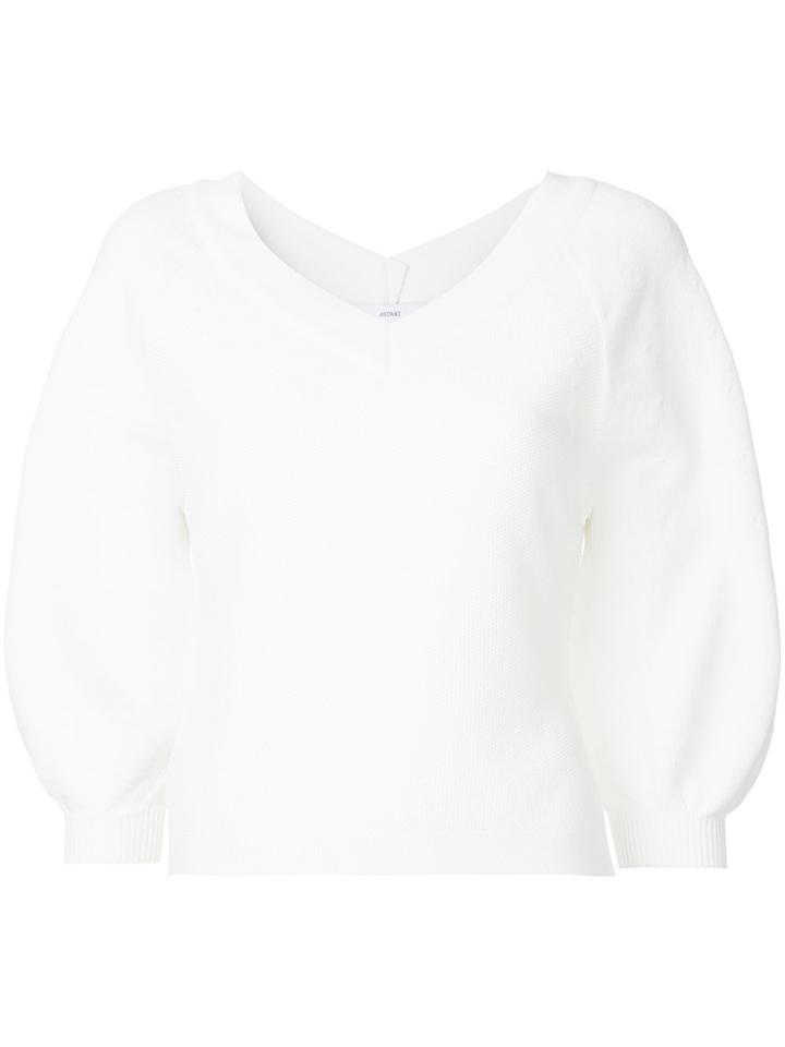 Astraet V-neck Cropped Sleeve Jumper - White