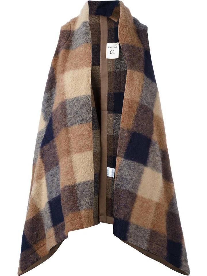 Semicouture Sleeveless Check Poncho, Women's, Size: 40, Acrylic/polyester/virgin Wool