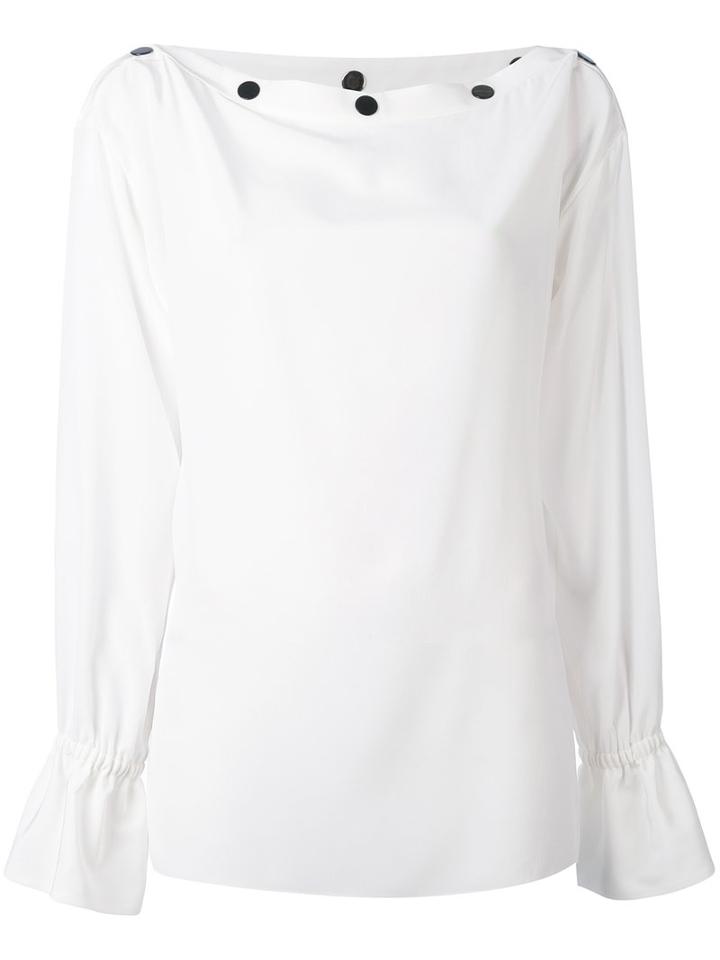 Emilio Pucci - Button Slash Neck Blouse - Women - Silk - 42, White, Silk
