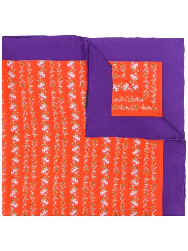 Gucci Gucci Logo Rose Print Silk Scarf - Orange