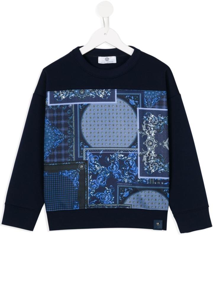 Young Versace Baroque Print Sweatshirt, Boy's, Size: 6 Yrs, Blue