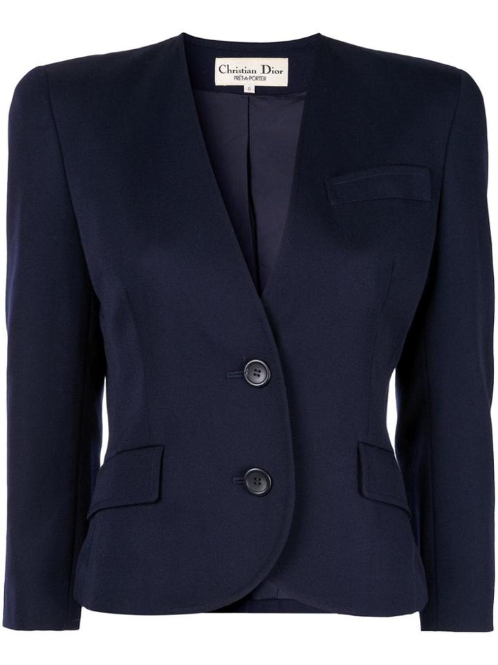Christian Dior Vintage Structured Shoulder Jacket - Blue