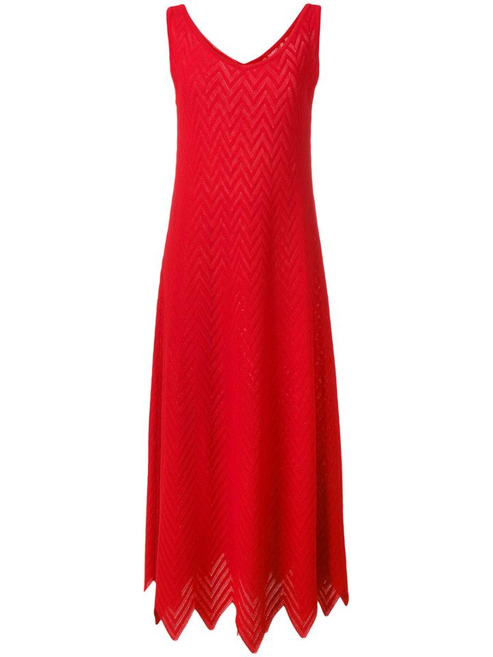 Alaïa Zig-zag Pattern V-neck Dress, Women's, Size: 40, Red, Cotton/polyester/viscose/polyamide