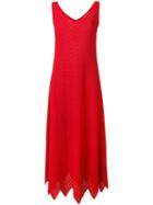 Alaïa Zig-zag Pattern V-neck Dress, Women's, Size: 40, Red, Cotton/polyester/viscose/polyamide