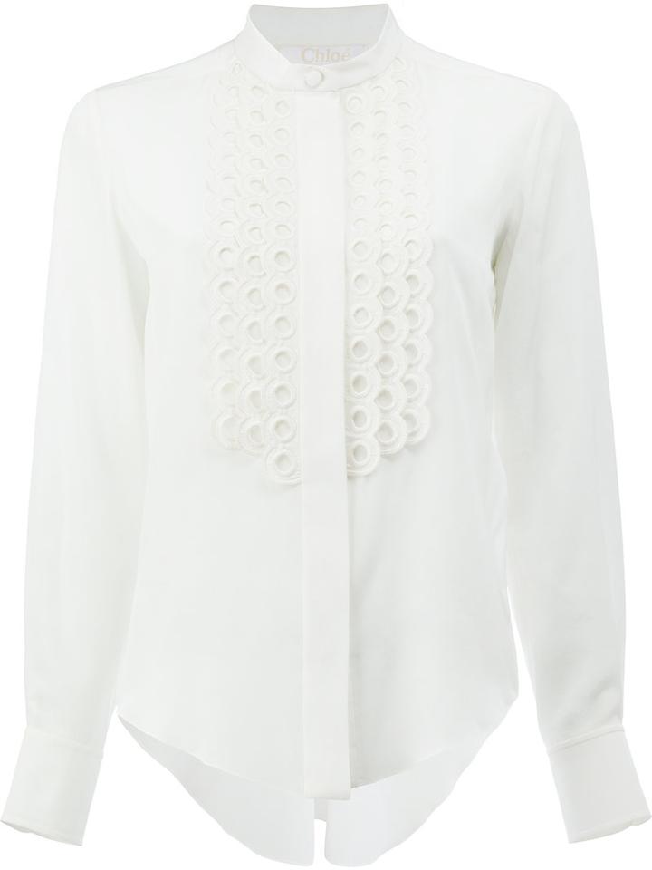 Chloé - Mandarin Collar Placket Blouse - Women - Silk - 40, White, Silk