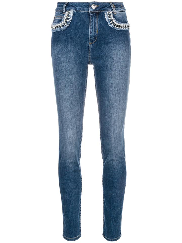 Twin-set Pearl Embellished Skinny Jeans - Blue