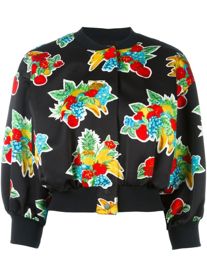 Victoria Victoria Beckham 'fruit Basket' Bomber Jacket, Women's, Size: 6, Black, Polyester/viscose/brass/spandex/elastane