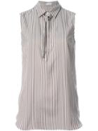 Brunello Cucinelli Striped Sleeveless Blouse, Women's, Size: Small, Nude/neutrals, Silk/brass