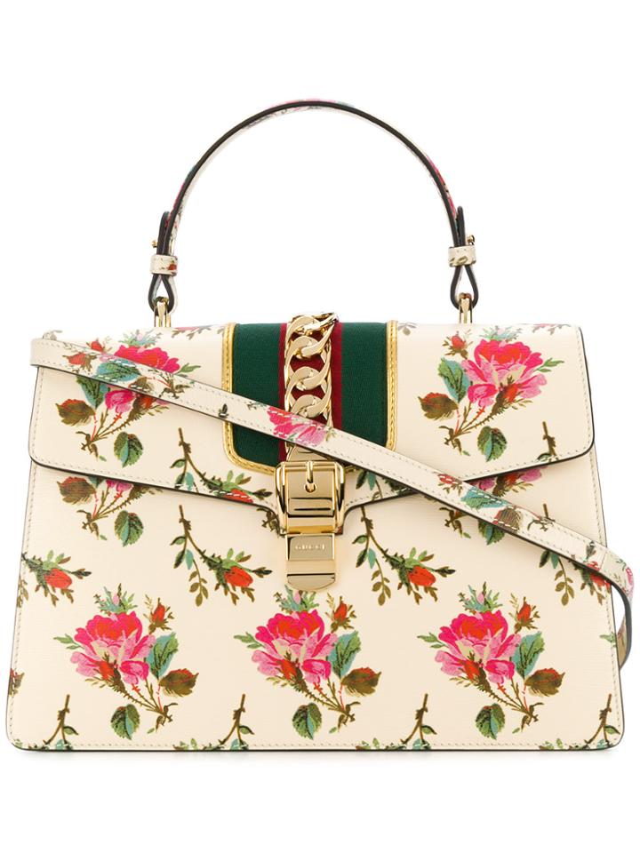 Gucci Sylvie Floral Print Top Handle Bag - Nude & Neutrals