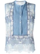 Ermanno Scervino Lace Tank Top, Women's, Size: 44, Blue, Polyamide/silk/cotton/linen/flax