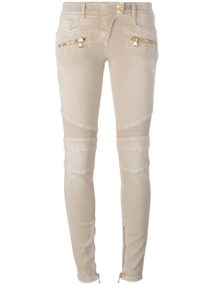 Balmain Skinny Biker Jeans, Women's, Size: 36, Nude/neutrals, Cotton/spandex/elastane