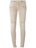 Balmain Skinny Biker Jeans, Women's, Size: 36, Nude/neutrals, Cotton/spandex/elastane